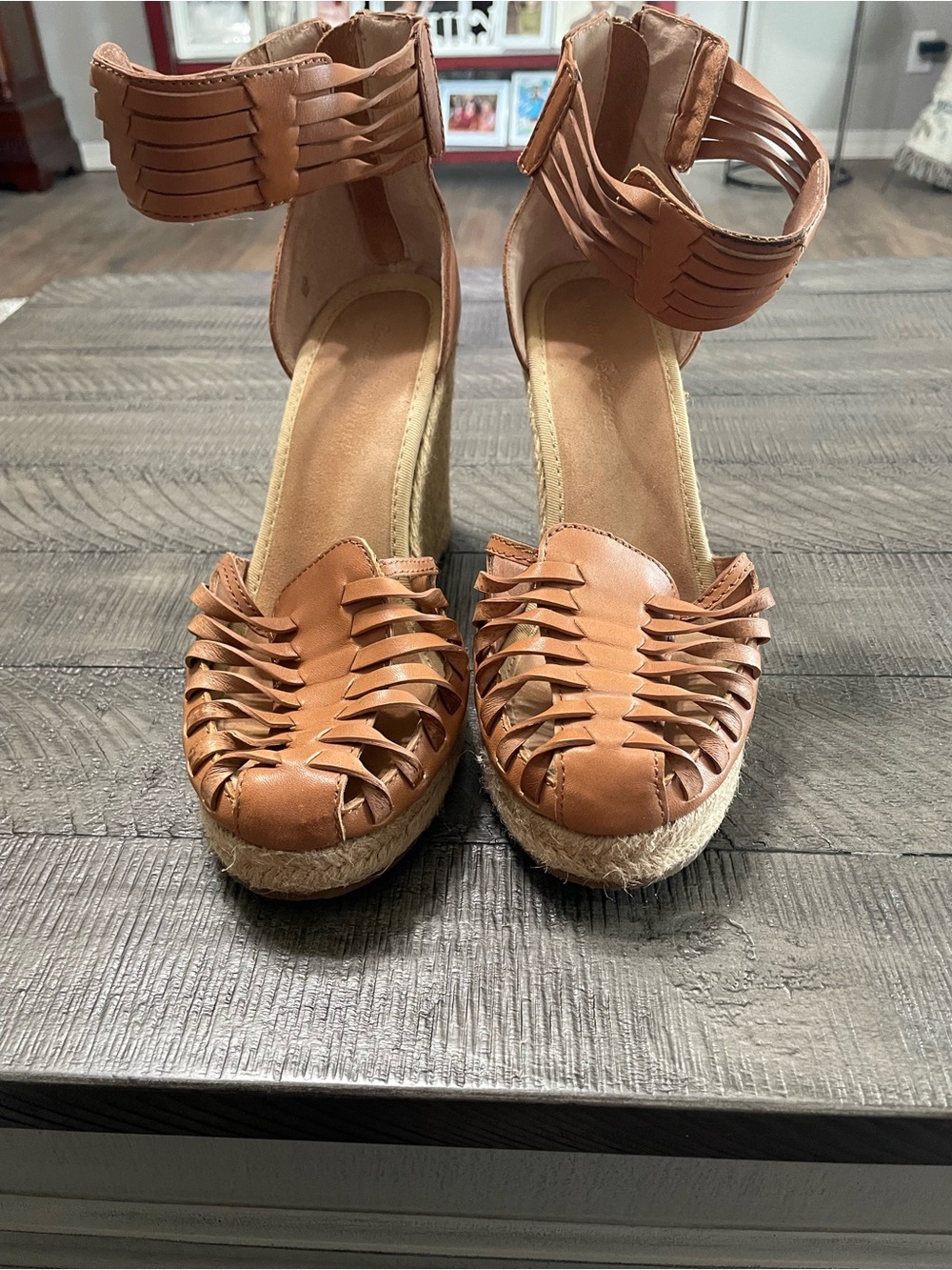 Tommy Bahama Brown Woven Leather Espadrille Wedge Sandals